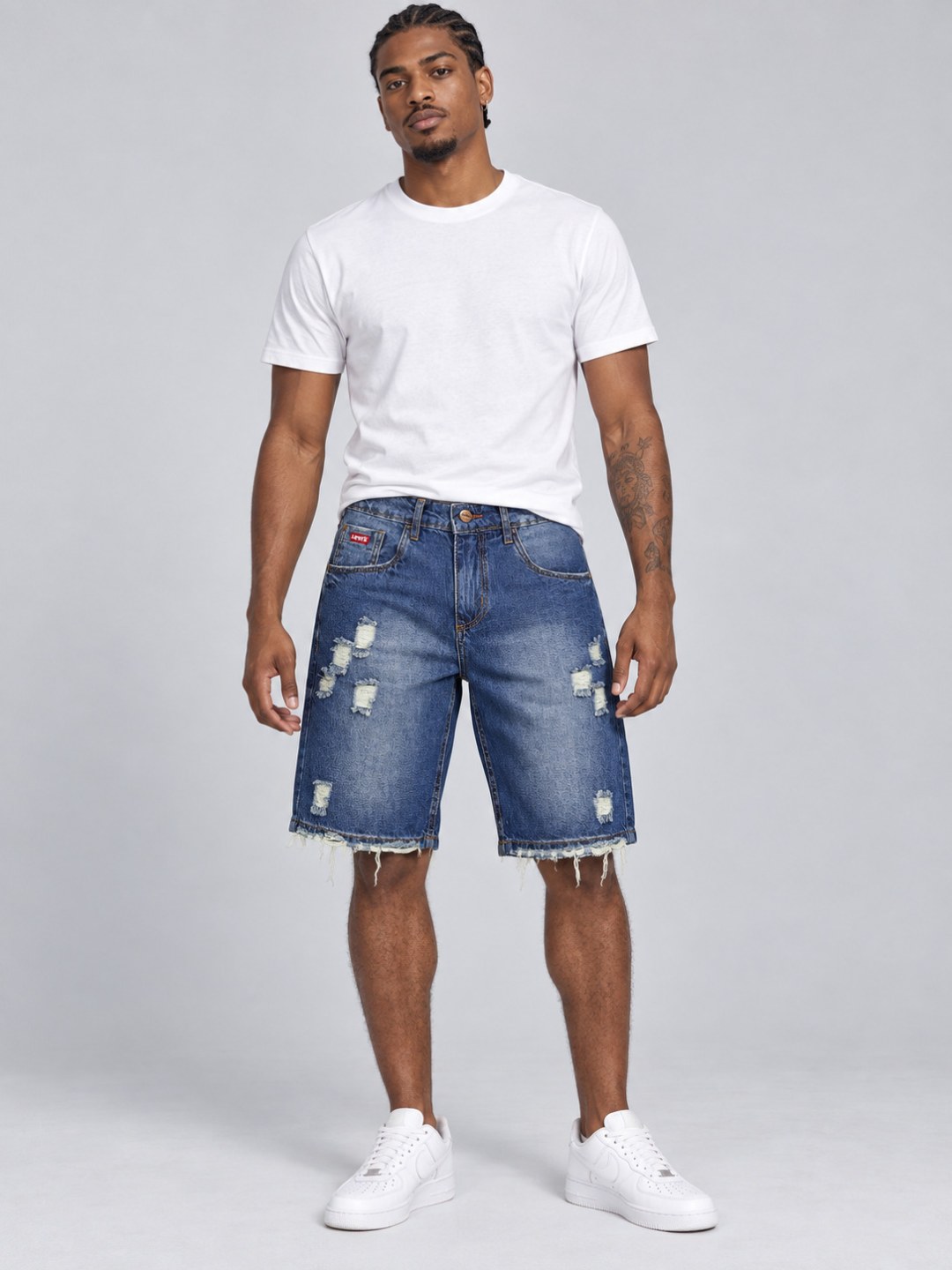 Bermuda Jeans Levi’s 501 Destroyed – Azul Médio