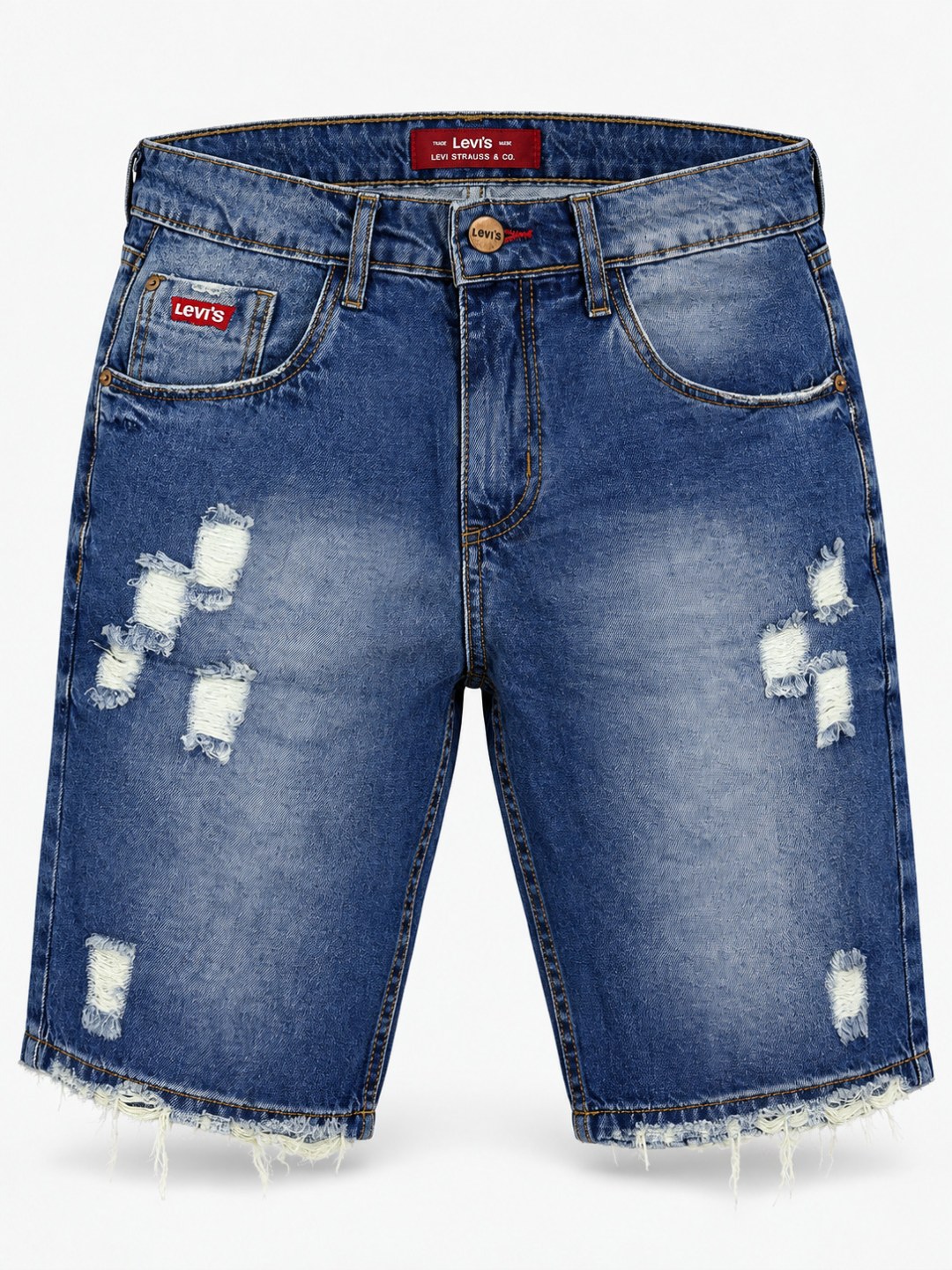 Bermuda Jeans Levi’s 501 Destroyed – Azul Médio — foto 2
