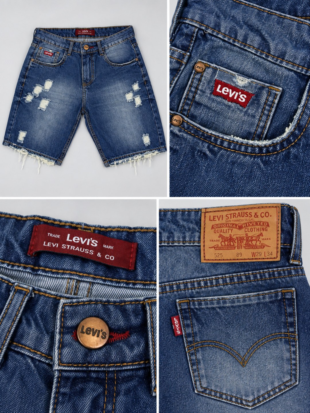 Bermuda Jeans Levi’s 501 Destroyed – Azul Médio — foto 5