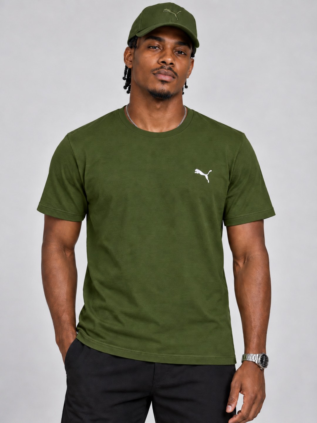 Camiseta Puma Essential- Verde Militar — foto 2