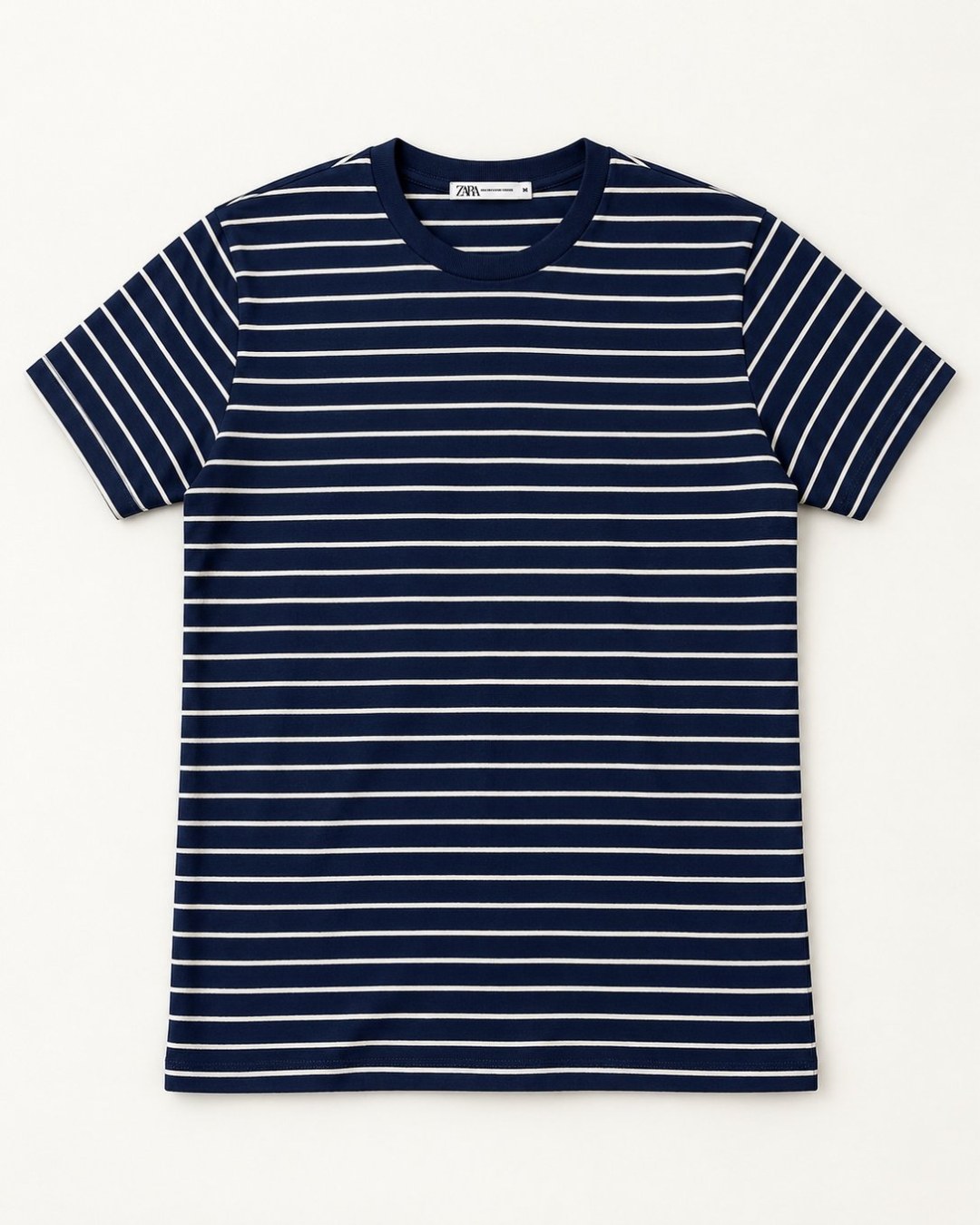 Camiseta Zara Listrada Slim- Azul