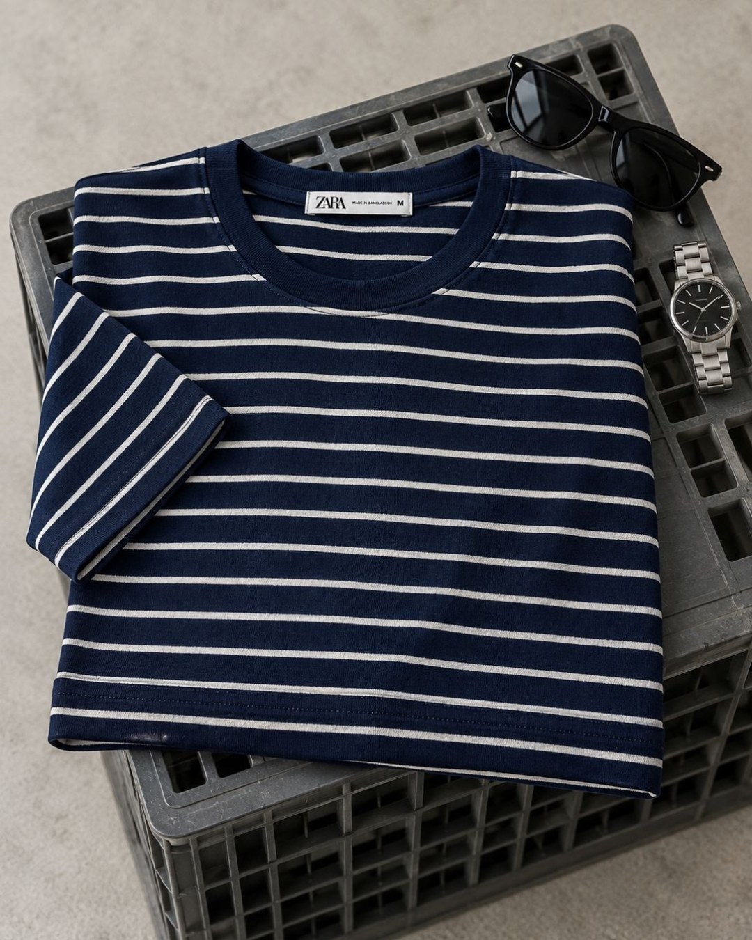 Camiseta Zara Listrada Slim- Azul — foto 3