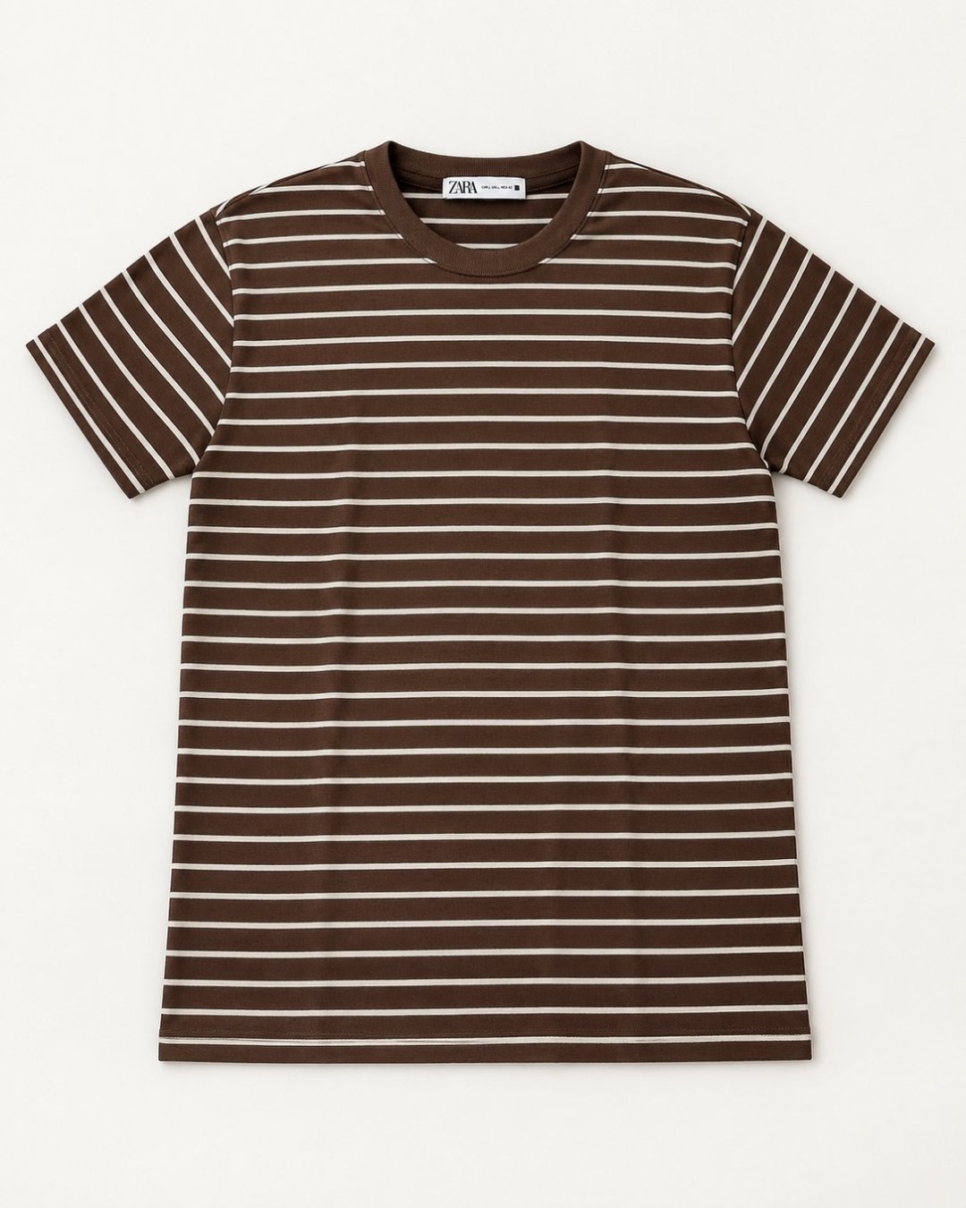 Camiseta Zara Listrada Slim- Marrom