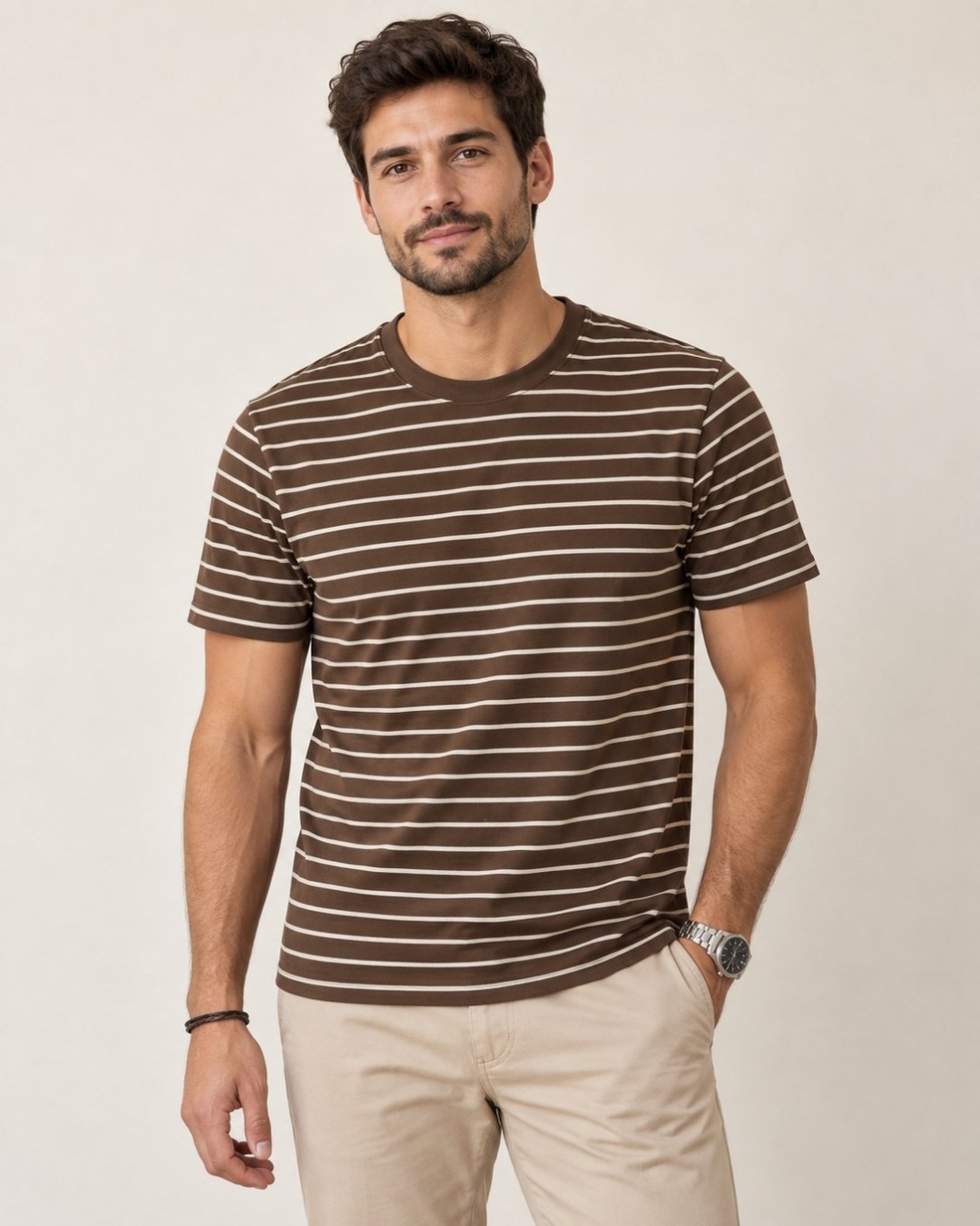 Camiseta Zara Listrada Slim- Marrom — foto 2