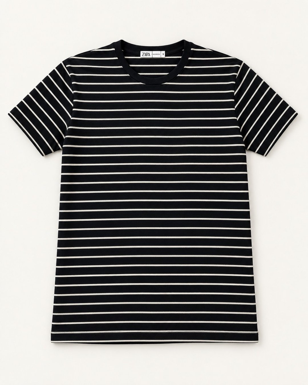 Camiseta Zara Listrada Slim- Preta 