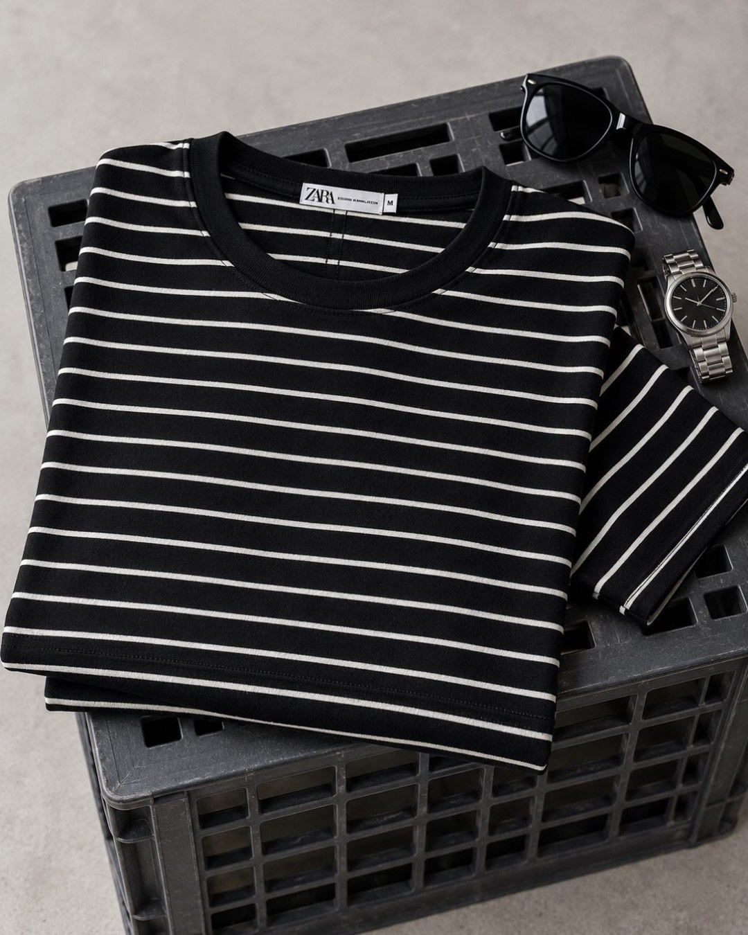 Camiseta Zara Listrada Slim- Preta  — foto 3
