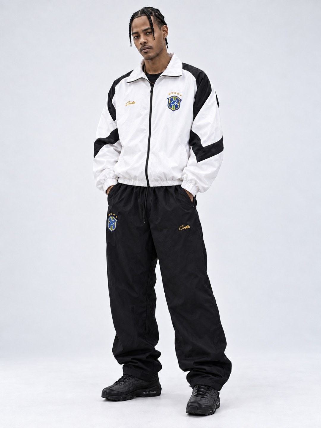 Conjunto Streetwear Corteiz Track- Branco/preto 