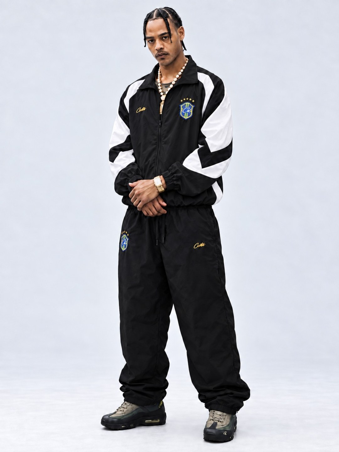 Conjunto Streetwear Corteiz Track- Preto/Branco 