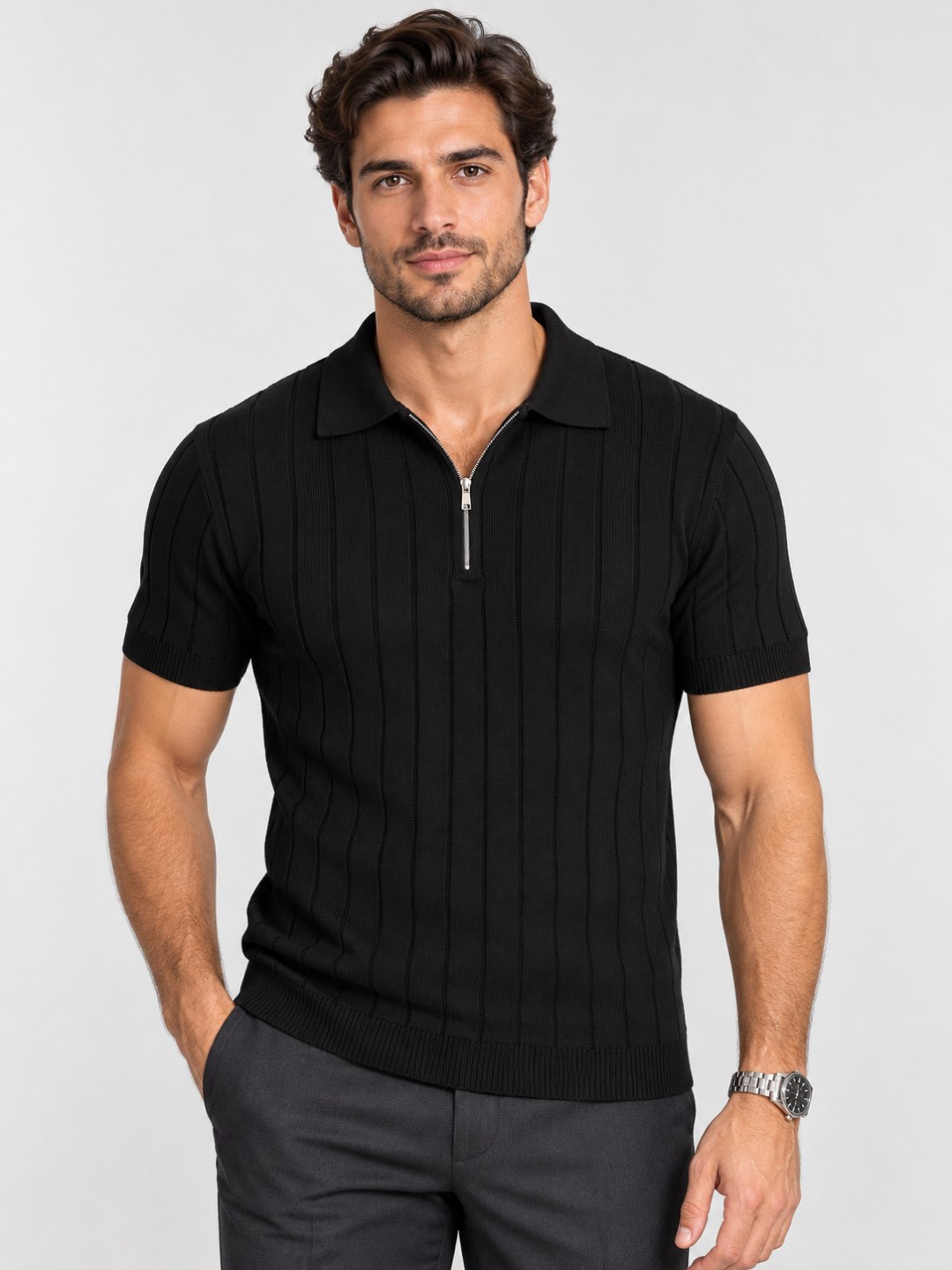 Polo Zara de Tricô Canelado Slim com Zíper — foto 2