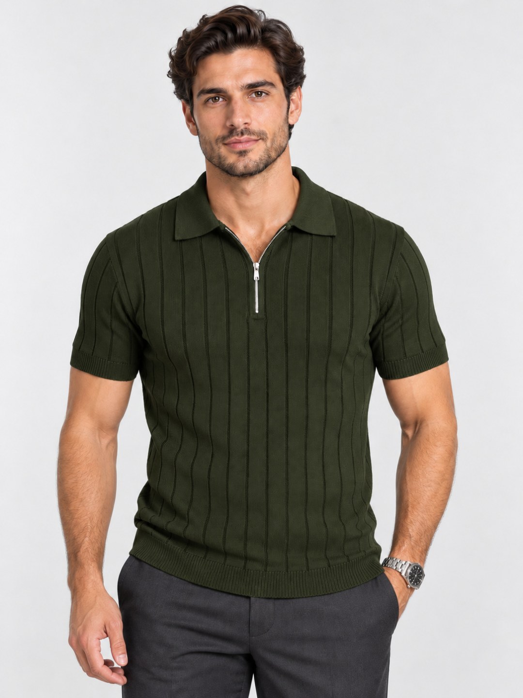 Polo Zara de Tricô Canelado Slim com Zíper — foto 3