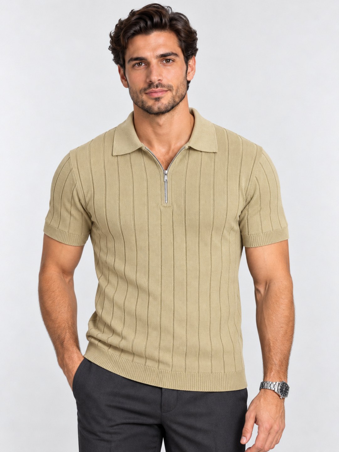 Polo Zara de Tricô Canelado Slim com Zíper — foto 4