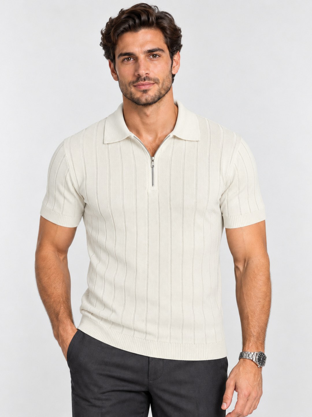 Polo Zara de Tricô Canelado Slim com Zíper — foto 5