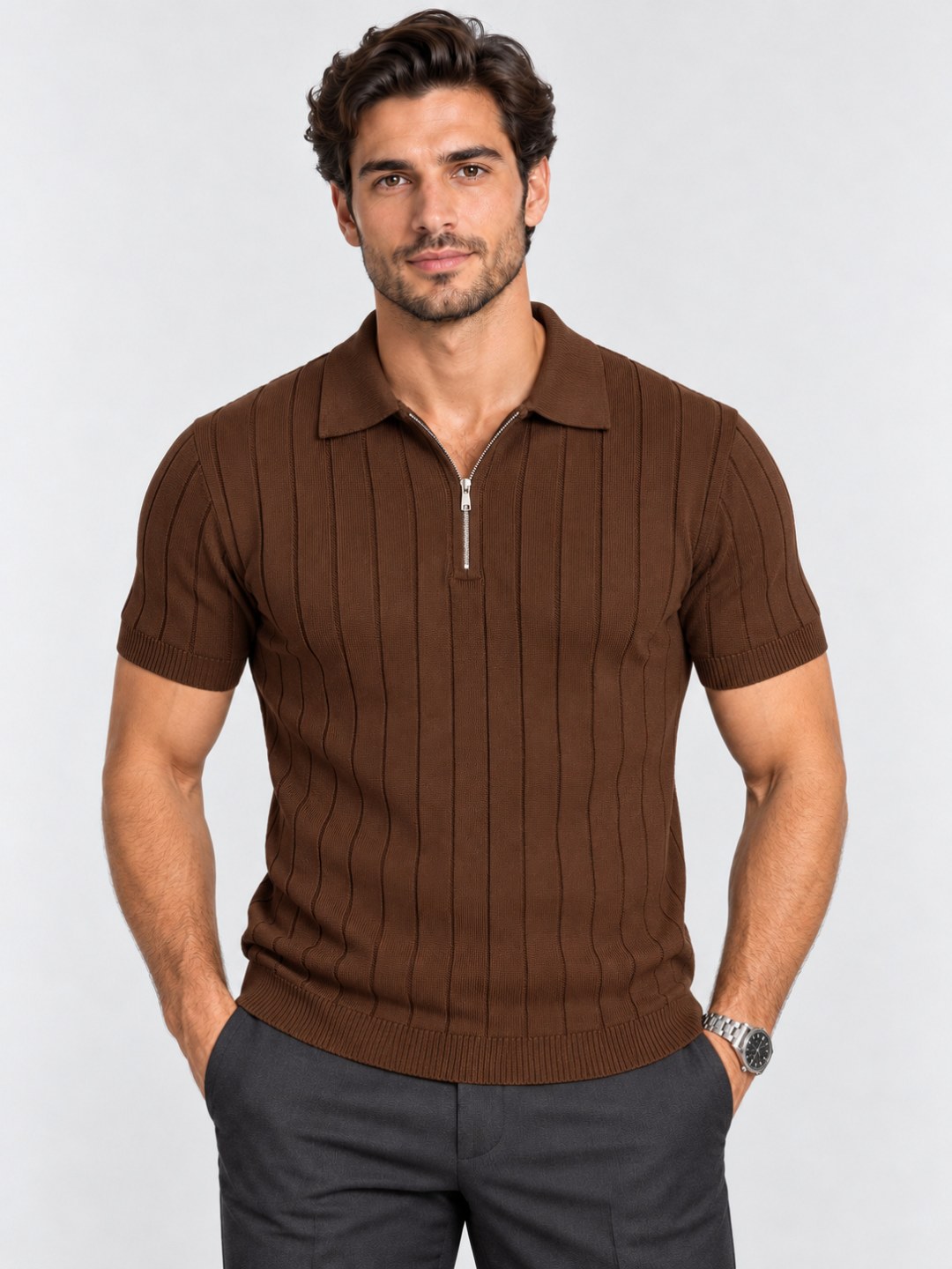 Polo Zara de Tricô Canelado Slim com Zíper — foto 6