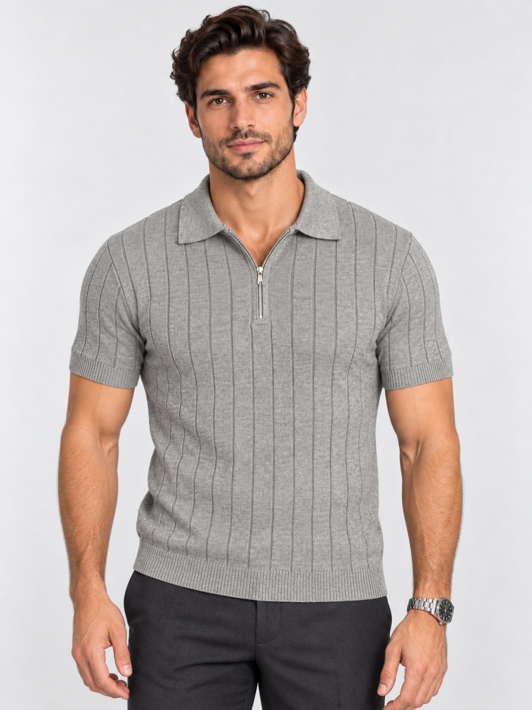 Polo Zara de Tricô Canelado Slim com Zíper — foto 7