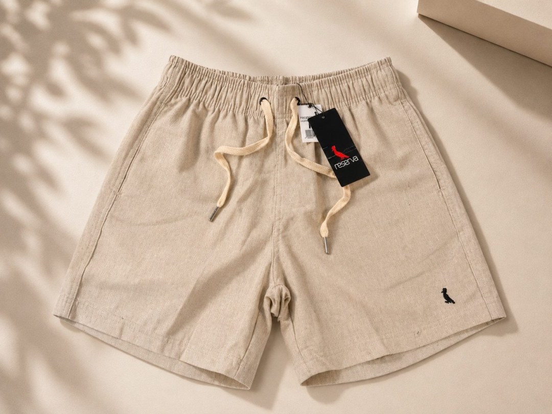 Short de linho caqui reserva 
