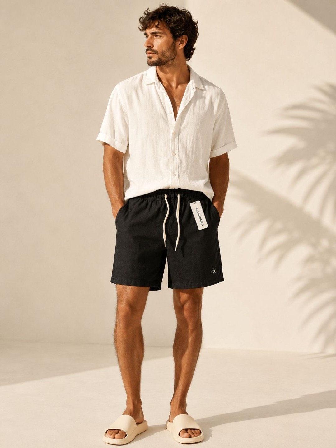 Short de linho preto Calvin Klein — foto 3